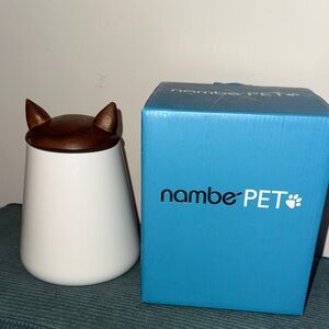 Nambé Cat Treat Jar Decorative Porcelain Storage Container Wood Lid New in Box